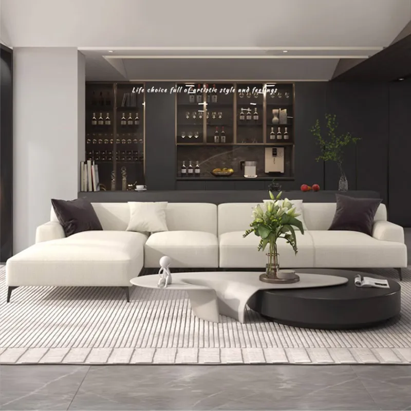 Premium rice white gray white belt concubine seat fabric sofa, surprise wind tofu square  solid wood sofa