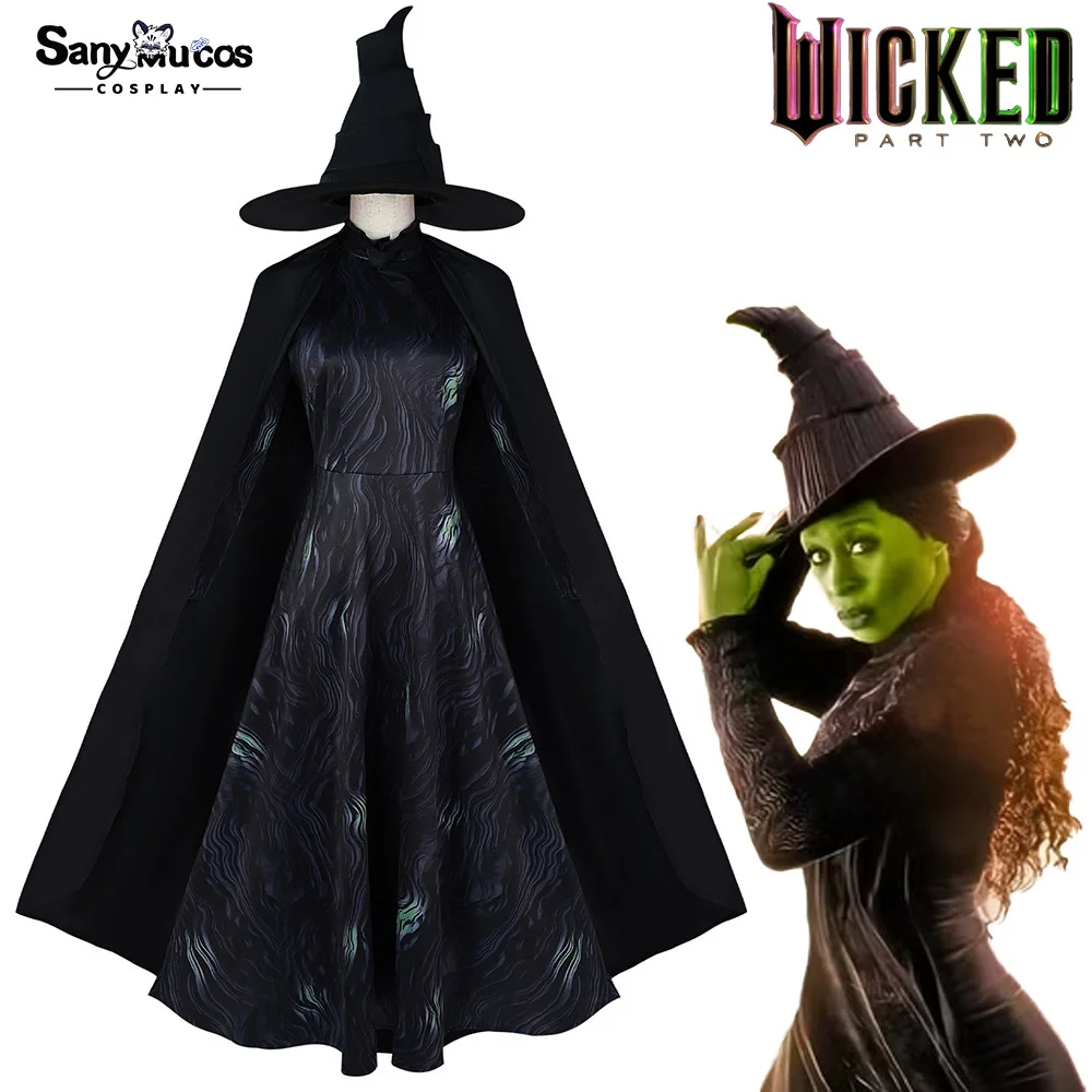 

IN STOCK SanyMuCos Elphaba Cosplay Costume Movie Wicked Cosplay Halloween Costume Plus Size Witch Outfit Long Dress