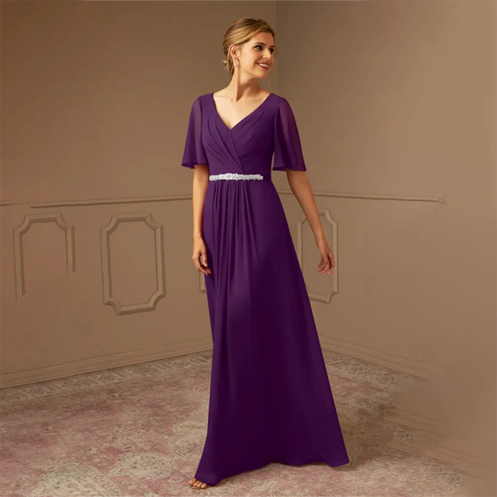 Mother of the bride dress Short Sleeve Sweetheart Neck A-Line Belt Applique Plus Size Mother Dress for Wedding Party Customized