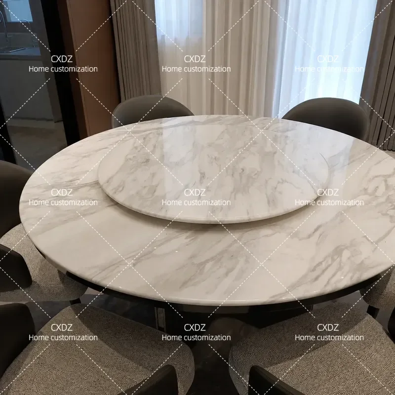White Natural Marble Round Dining Table Set Modern Simple Luxury Stone Kitchen Table with Chairs for Home Restaurant