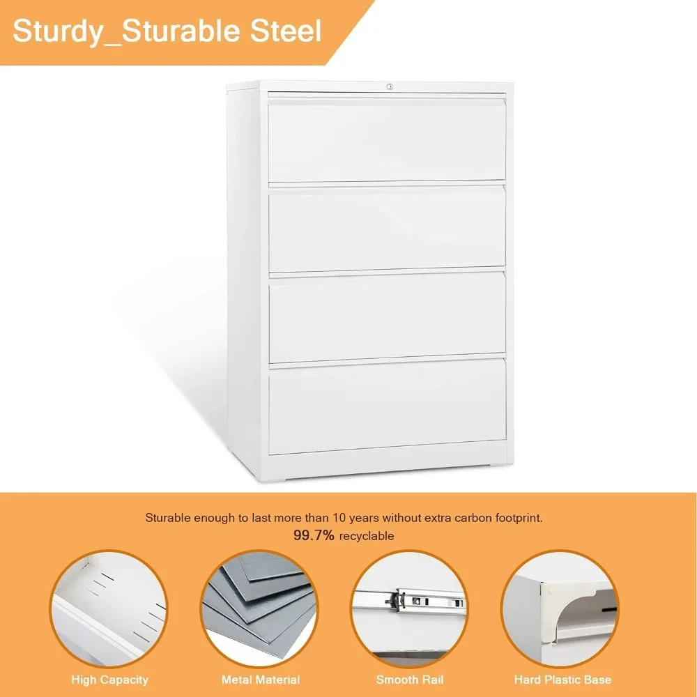 4-drawer transverse steel document organizer cabinet with locking system and adjustable rails for letter/legal size paper