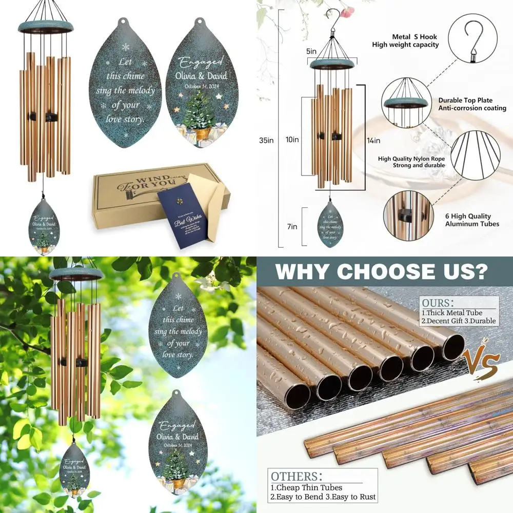 

Колокольчик ветра с гравировкой на заказ для пар - подарок на годовщину с именами и датой 2025 г.