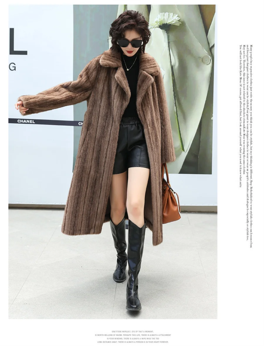 ZAROY Faux Mink Fur Long Coat Women 2025 Lapel Belted Winter Warm Fluffy Fur Overcoat Luxury Streetwear Brand Outerwear Overcoat