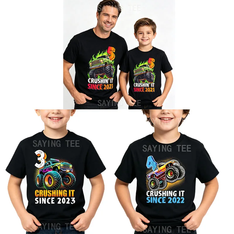 Monster Truck 4 Year Old Boys 4th Birthday Party Born 2022 T-Shirt 3rd Birthday Party Born 2023 Tees 5th B-day Since 2021 Tops