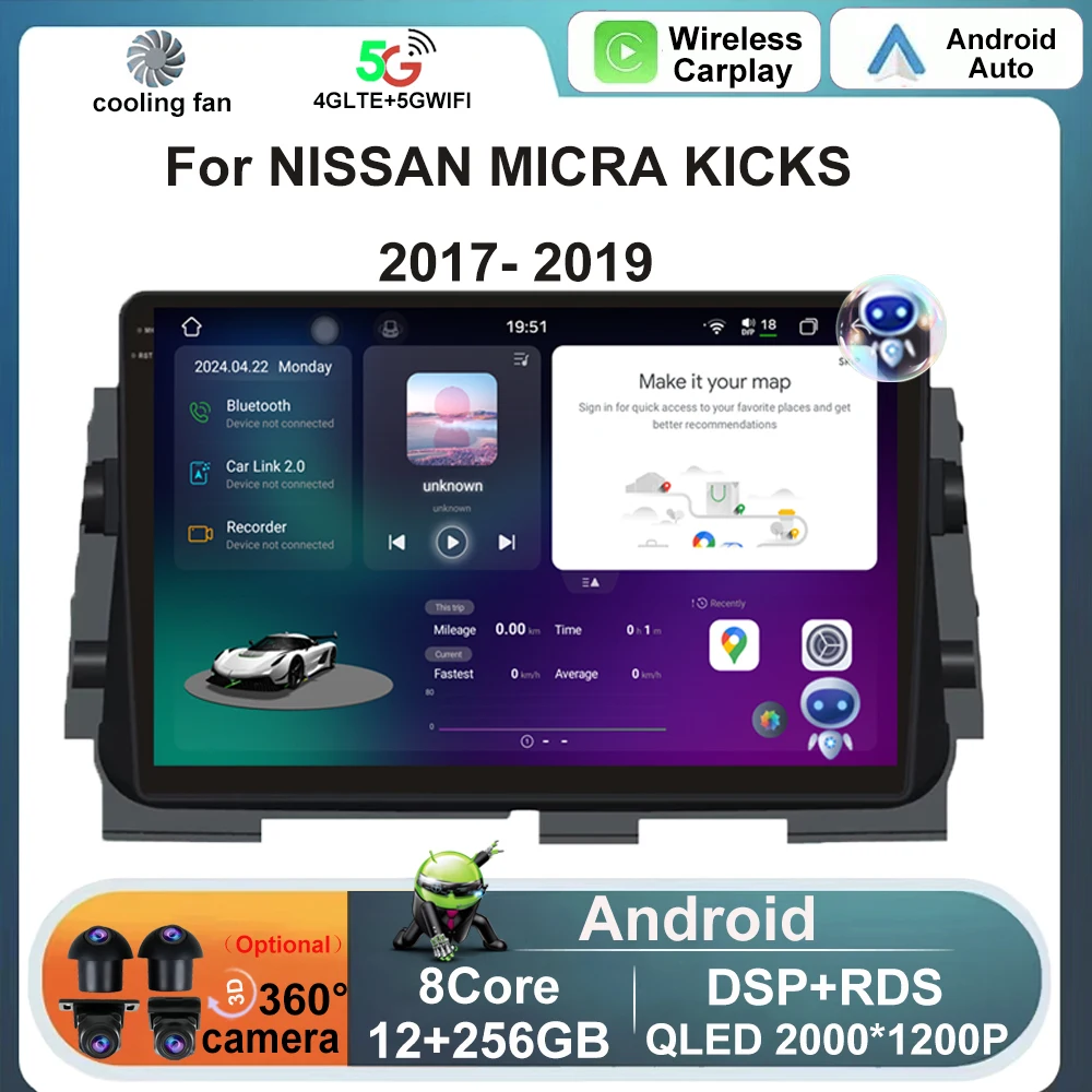 

For NISSAN MICRA KICKS 2017 2018 2019 Android Auto 10" Car Radio Carplay QLED GPS Navigation Multimedia Stereo Machine DSP 4G