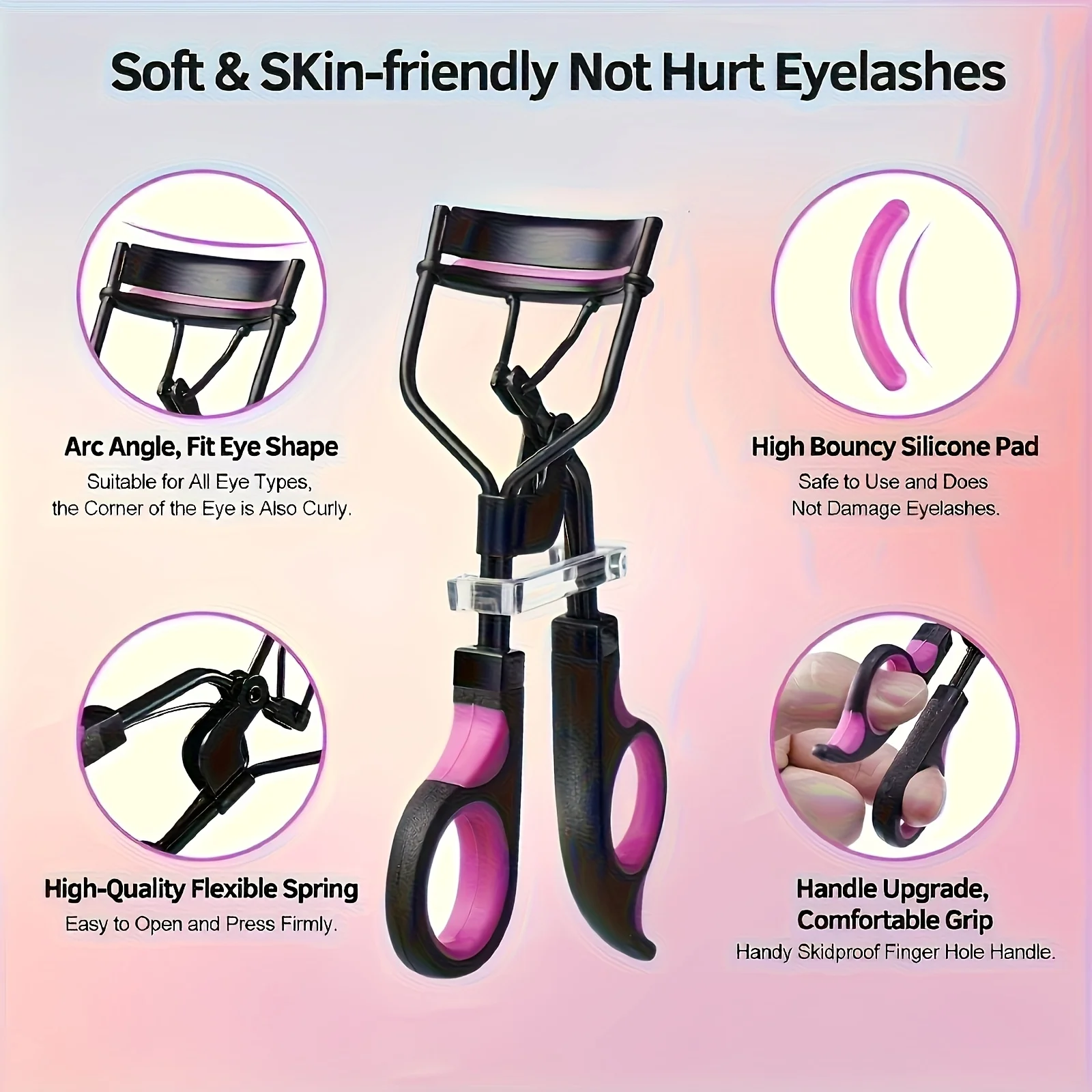 Eyelash Curler with Pads, Lash Curler with 5 Extra Replacement Pads Achieve Perfect Curls in 5 Seconds lash lift kit Curved