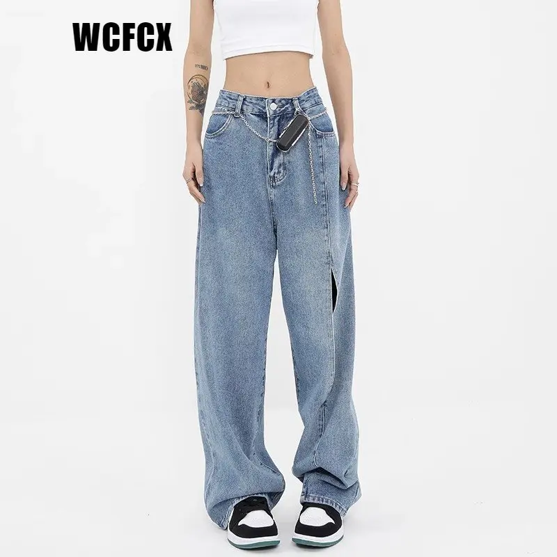 

WCFCX STUDIO Fashion Jeans Woman Wide Pants Cowboy Pants for Women Clothing Jeans Y2k Clothing High Waisted Denim Trousers