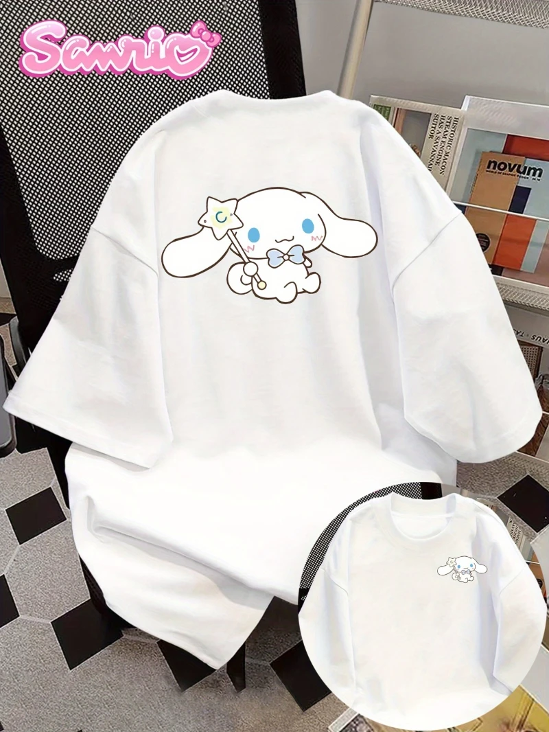 

Повседневная футболка Sanrio Hello Kitty, мужские и женские летние футболки с милым мультяшным нефритом и благородной собакой, волшебной палочкой и круглым вырезом
