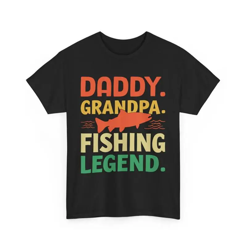 تي شيرت Daddy Grandpa Fishing Legend هدية عيد الأب المتحمسين