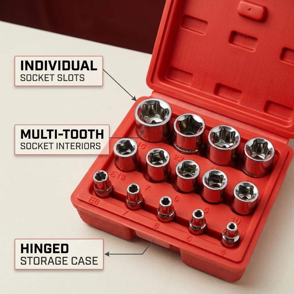 14-piece set of E4-E24 star-shaped socket set hand tools is suitable for automotive repair and disassembly with tool box storage