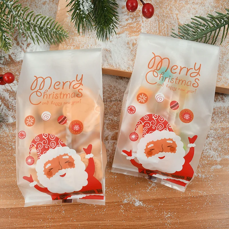 

25pcs Christmas Cookie Bag Plastics Santa Claus Pattern Gift Candy Bags Christmas Baking Food Packaging 2024 Navidad New Year