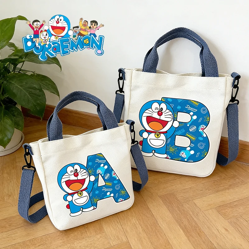 

Doraemon Girl Boy Canvas Bag Cartoon Anime Shoulder Bag A-Z Letter Printed Tote Pouch Kawaii Handbag Portable Shopping Bags Gift