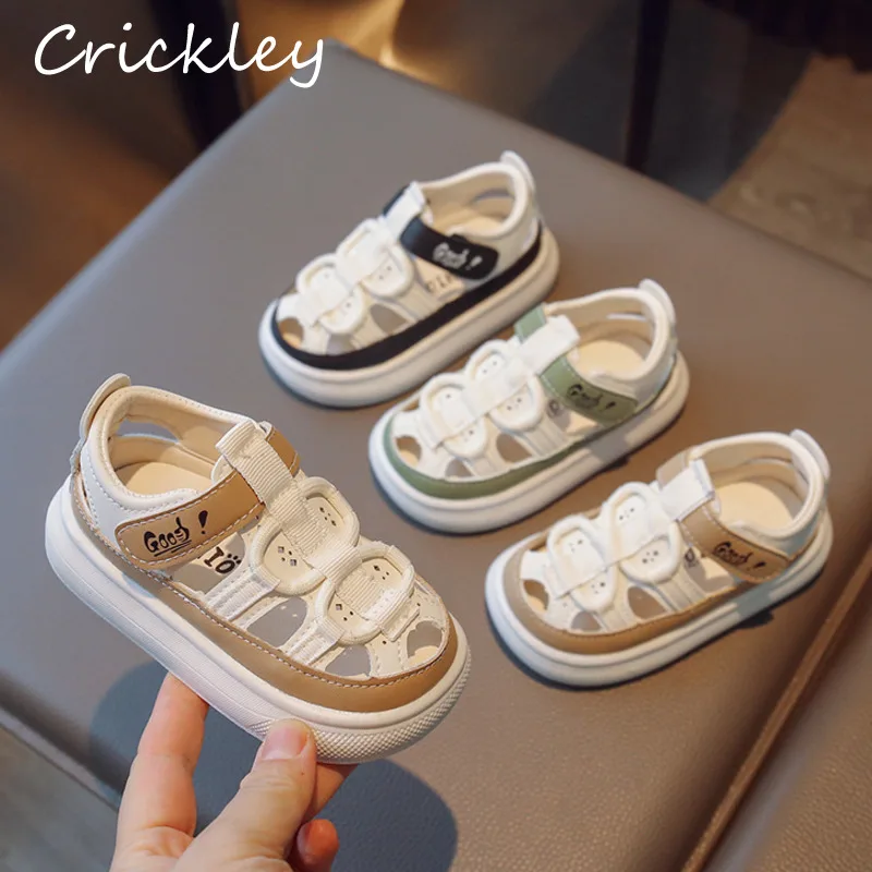 

Summer PU Baby Boys Girl's Sandals Closed Toe Soft Half Sandals For Children Breathable Hook Loop Toddler Kids Casual Shoes