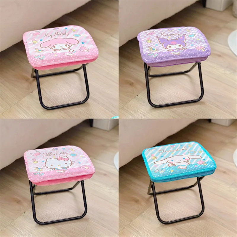 Nuevo lindo Hello Kitty Kuromi My Melody Oxford tela Camping silla plegable Anime Sanrio corazón femenino conveniente taburete plegable regalos