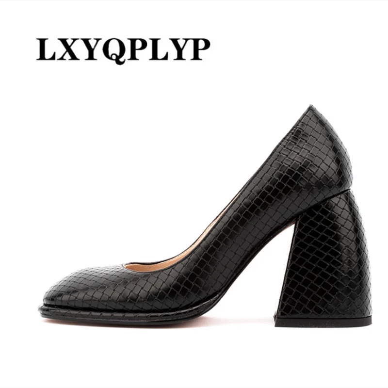 

Spring and Autumn New Square Root Shallow Mouth Women's Shoes Square Toe Simple Mary Jane Plus Size 43 High Heel Women's Shoes