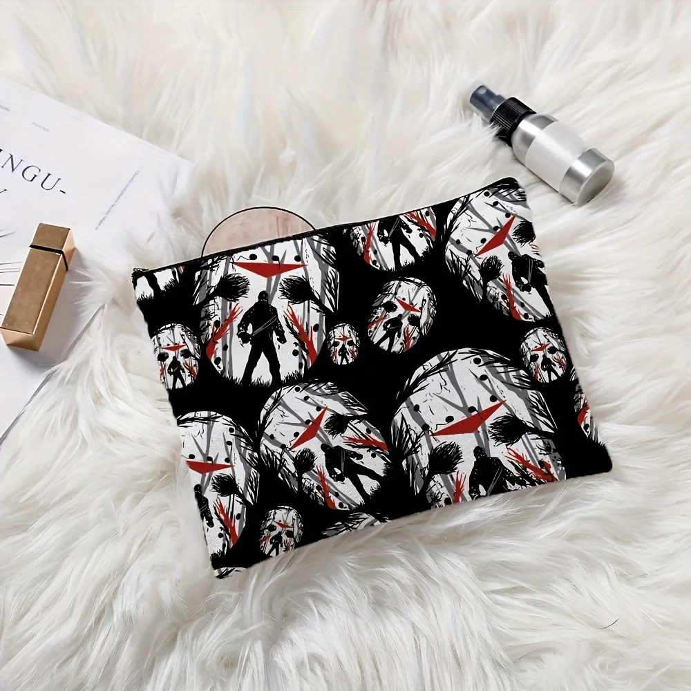 Una bolsa de maquillaje para máscaras de miedo de Halloween: bolsa multifuncional con cremallera, bolsa de almacenamiento de joyas, pequeña bolsa de almacenamiento con cremallera de viaje perfecta.