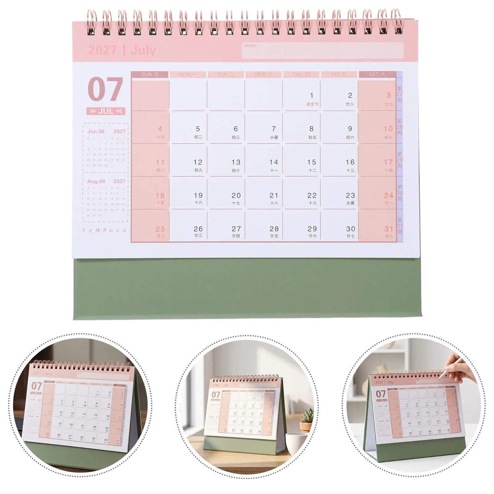 Small Desk Calendar 2027 Dark Green Minimalist Standing Monthly Flip Desktop Planner January to December Space Saving Office
