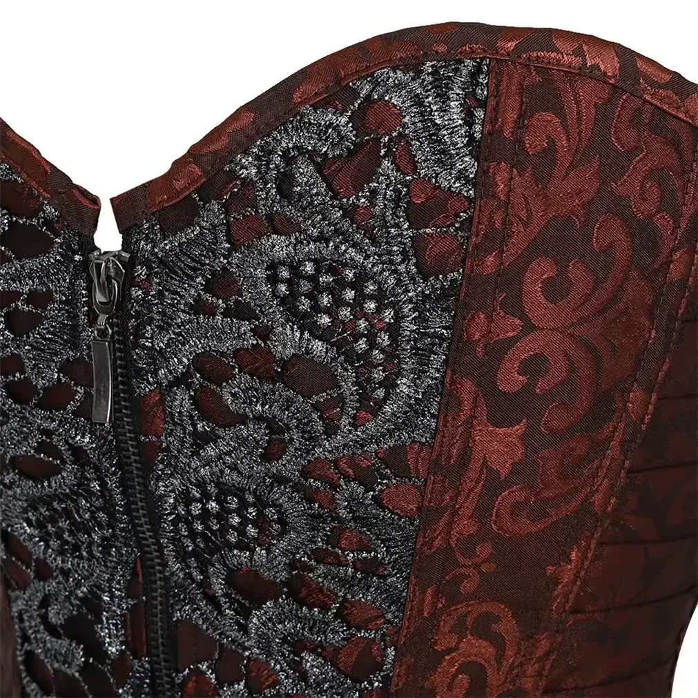 Gothic Corset for Women Lace Up Boned Bustier Floral Pirate Corsets Zip Up Basque Korsett Burlesque Clubwear Carnival Costumes