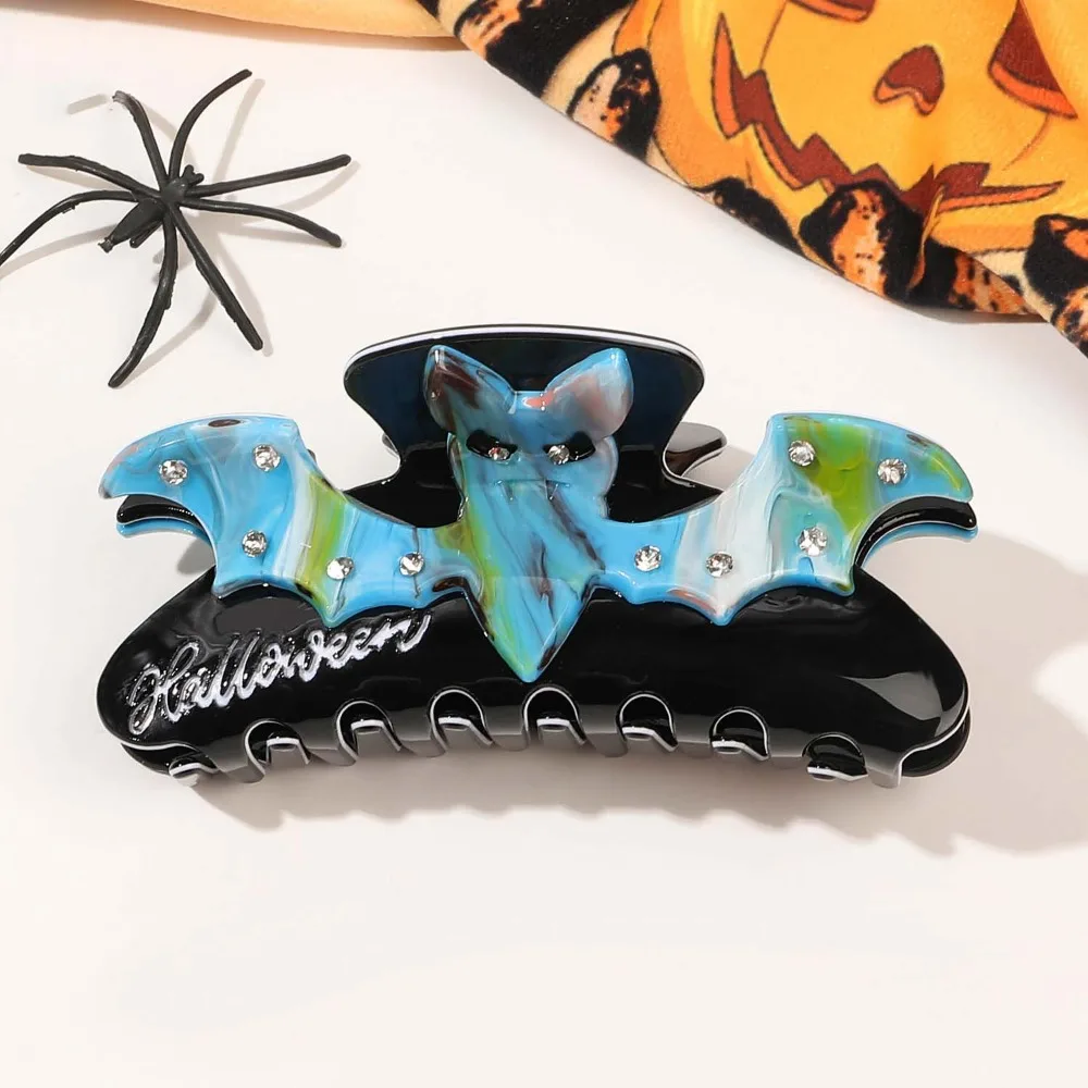 Hair Accessories Acrylic Halloween Shark Clip Waterproof Contrast Color Skull Shark Clip Castle Bat Acetic Acid Hair Claw Girls