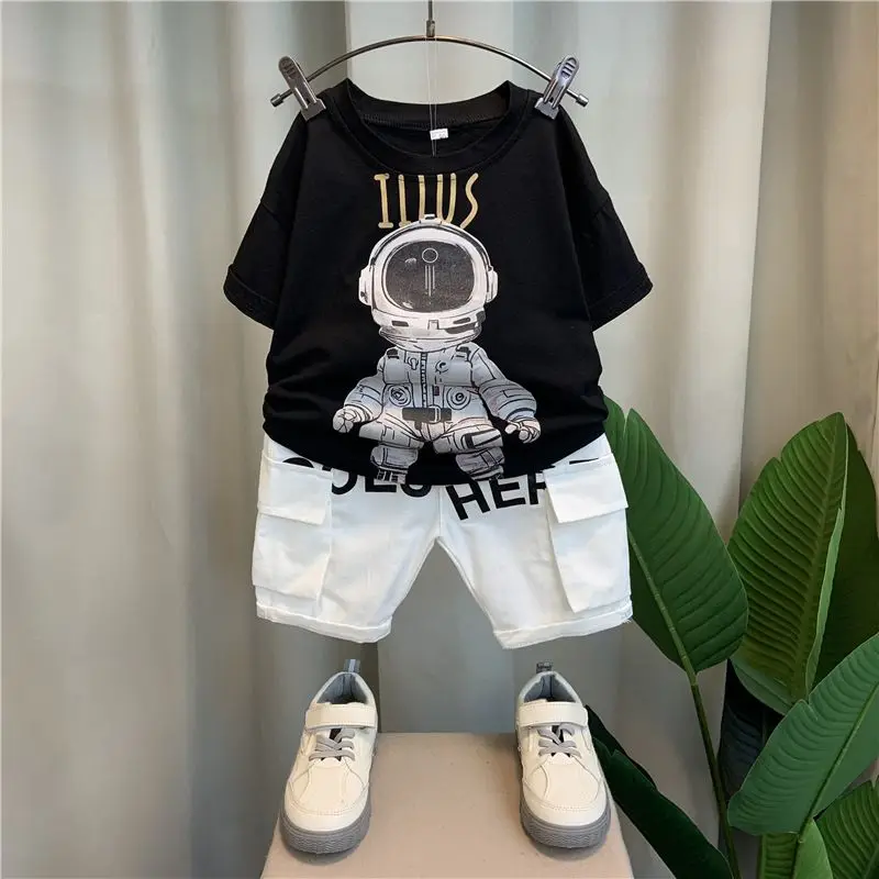 Korean Children's Clothes Summer Kids Clothes Boys Casual Suit Baby Outdoor Clothes T-shirt + Letter Shorts Two Pieces Set 789