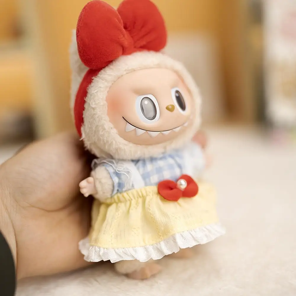 For 17 cm Labubu pendant doll baby clothes bow lace strap skirt labubu doll plush toy doll dress up Exquisite Dolls Decoration