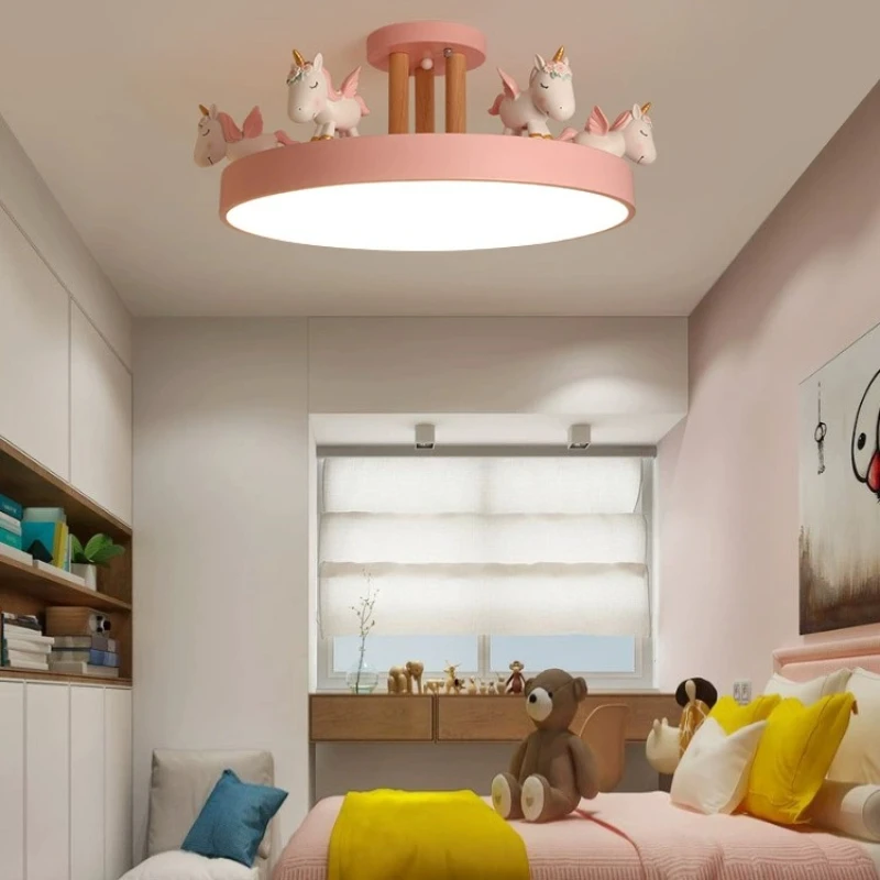 

Scandinavian LED Children's Room Ceiling Pendant Light, Pink/Blue Unicorn for Living Room, Bedroom Home Decoration.