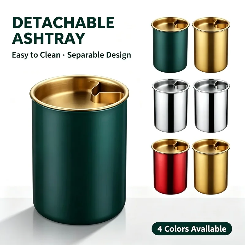 Stainless steel ashtray with lid for home use creative personality trendy living room car  funnel anti fly multiple purposes