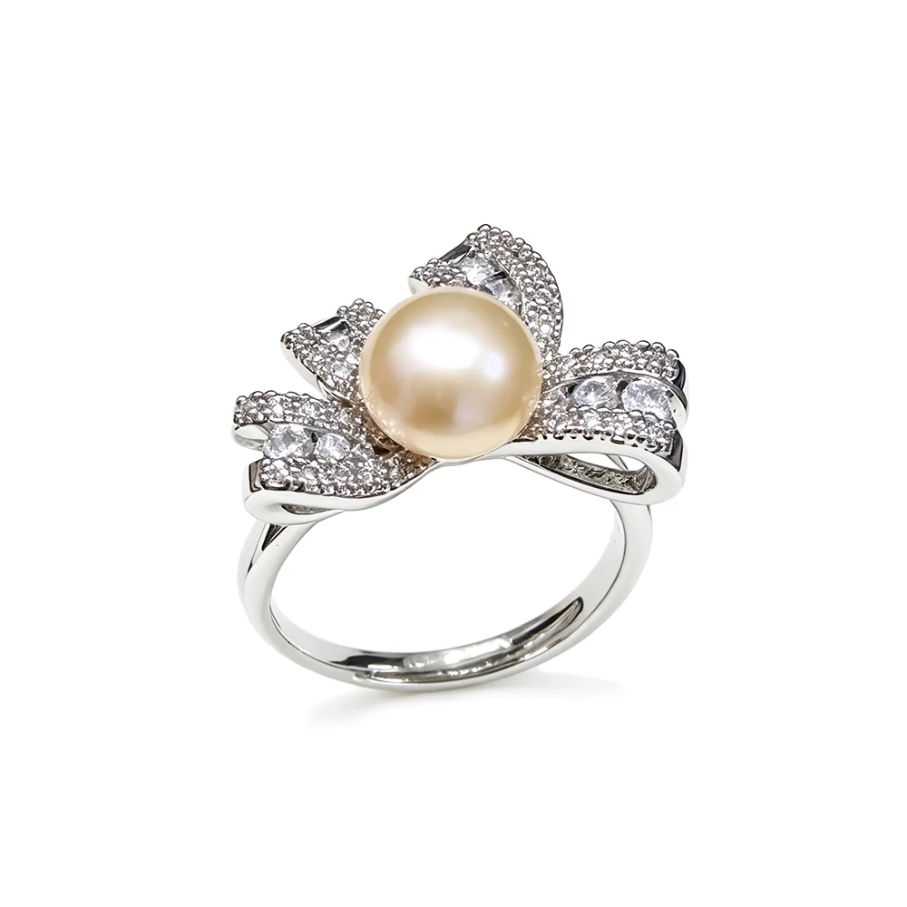 Genuine Natural Freshwater Pearl Ring Women,Vintage 925 Silver Pearl Rings Adjustable Wife Anniversary Gift White Purple