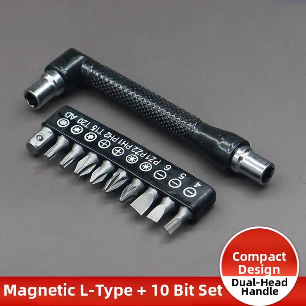 1 Set Compact Dual-Tip L-Shaped Screwdriver With Magnetic Interface For Use In Electronics Automotive And Home Repairs