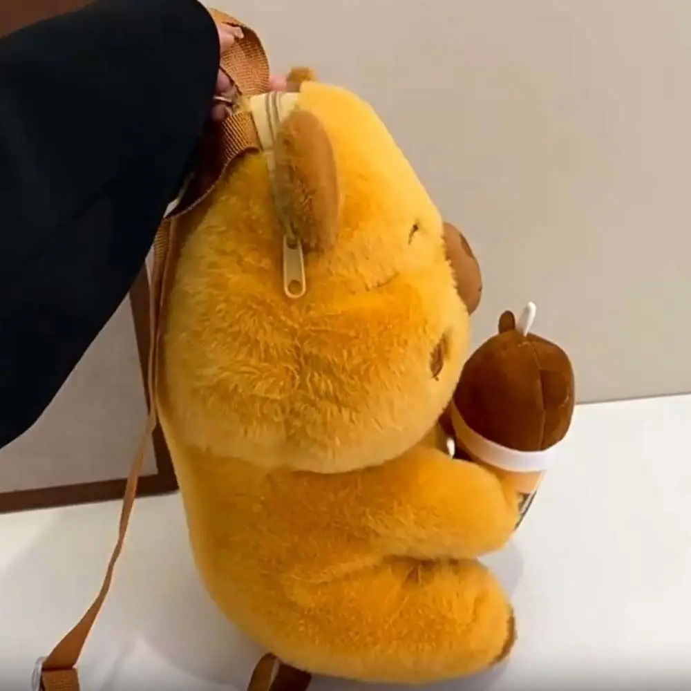 Thickened Cute Capybara Plush Backpack Bear Soft Brown Doll Bag Lightweight PP Cotton Cartoon Daypack Gifts