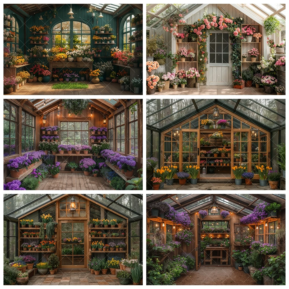 Spring Floral House Scene Background Custom Adults Child Birthday Portrait Photography Backdrop Potted Plant Decor Photo Studio