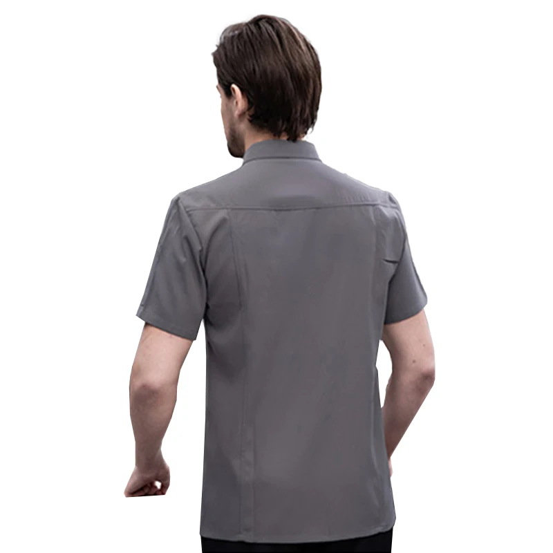 Chemise de Chef d'hôtel en coton élastique, uniforme de cuisine de Restaurant pour femmes, pâtisserie, veste de cuisine pour hommes, vêtements de travail à manches courtes