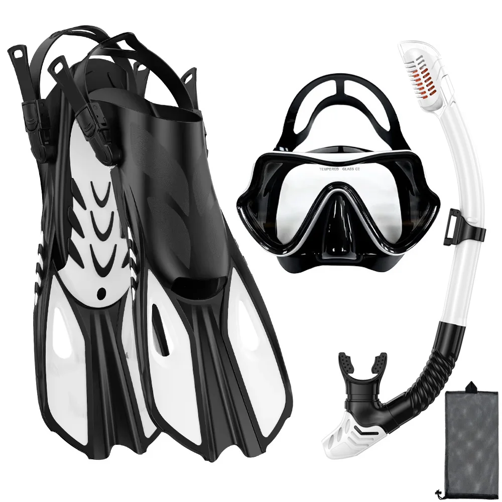 Schnorchel-Set mit Panorama-Sichtmaske, Verstellbaren Tauchflossen, Trocken-Schnorchel und Reisetasche - Schnorchelausrüstung für Erwachsene – Detail 13