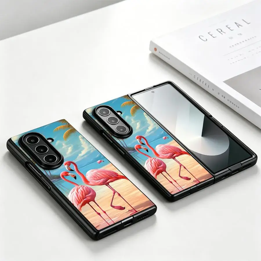 Phone Shell Funda Case for Samsung Galaxy Z Fold 8 Ultra ZFold5 ZFold4 ZFold6 Z Fold 7 6 5 4 3 ZFold3 ZFold7 Beach Flamingos