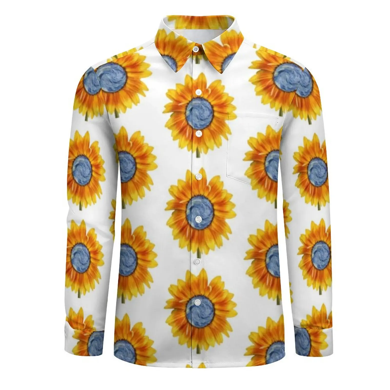 Sunflower Art Blouse Men Van Gogh Starry Night Shirt Long Sleeve Cool Y2K Street Casual Shirts Spring Design Top Plus Size 4XL