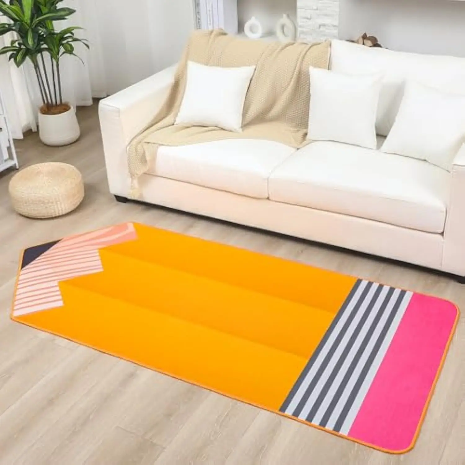 

VIKAMA Pencil Classroom Rug Soft Playmat Back to School Pencil Decorations Yellow Non Slip Rug First Day of School Teacher Gift