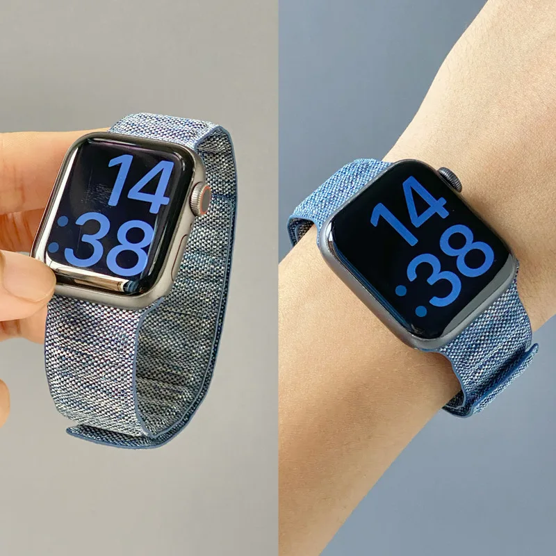 Ремешок джинсовый для Apple watch 40 мм 44 мм 49/45/41/38 мм 42 мм, спортивный Магнитный браслет для iWatch series 9 8 7 se 6 5 Ultra 2