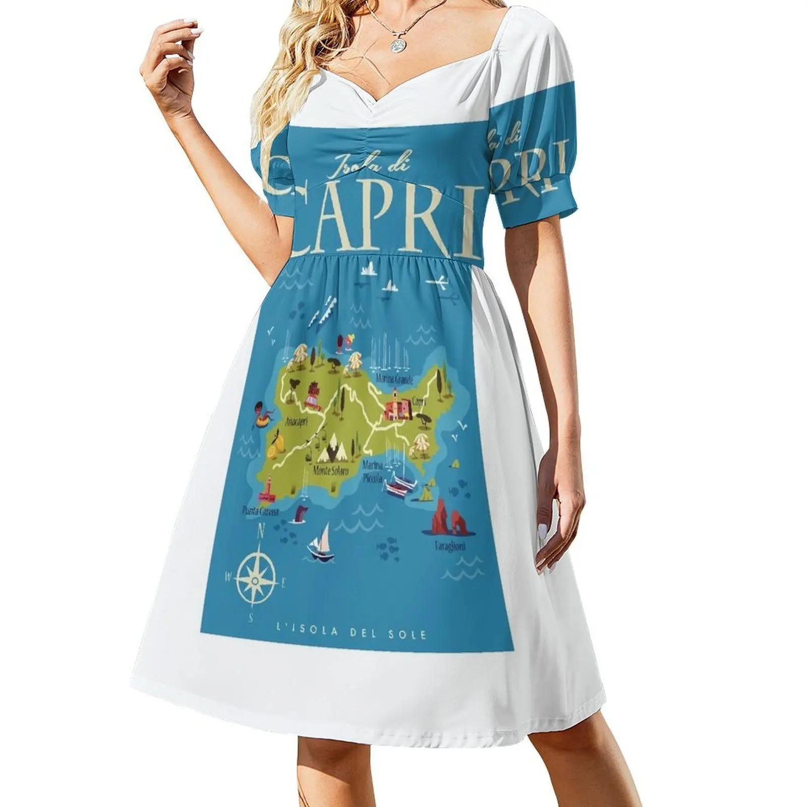 

Capri map poster Short-Sleeved Dress women's evening dress 2025 dresses for womens women's summer dresses 2025