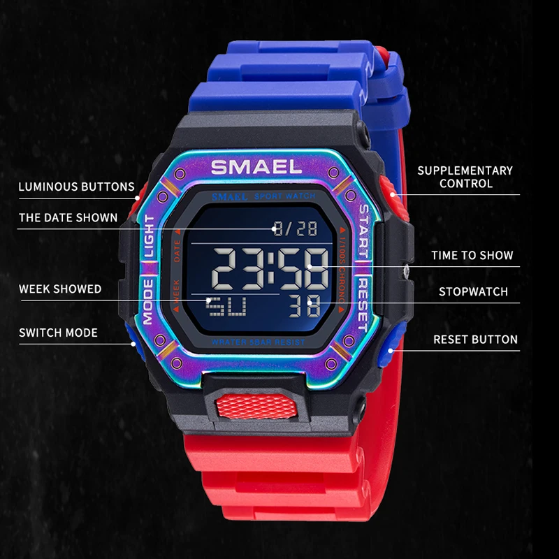 Digital Watch Men Sports Waterproof Stopwatch Alarm Clock Rubber Strap Military Wristwatches 8059 Sport Watches Led Digital