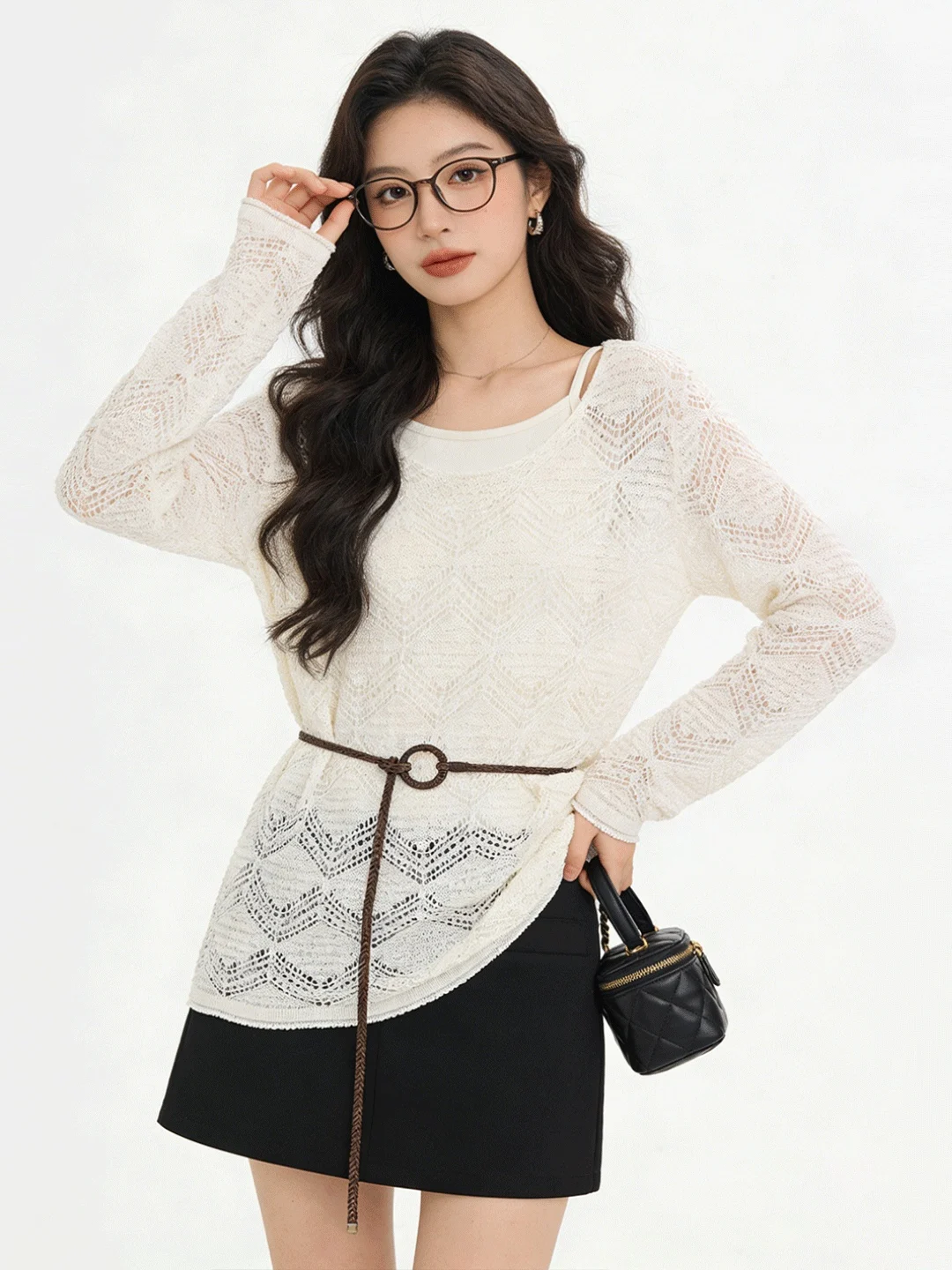 

Korean Sle Hollow out Sun Protection Tank Top And Vest Set Lazy Slimming Spring Summer New Arrival Faion Set for Women