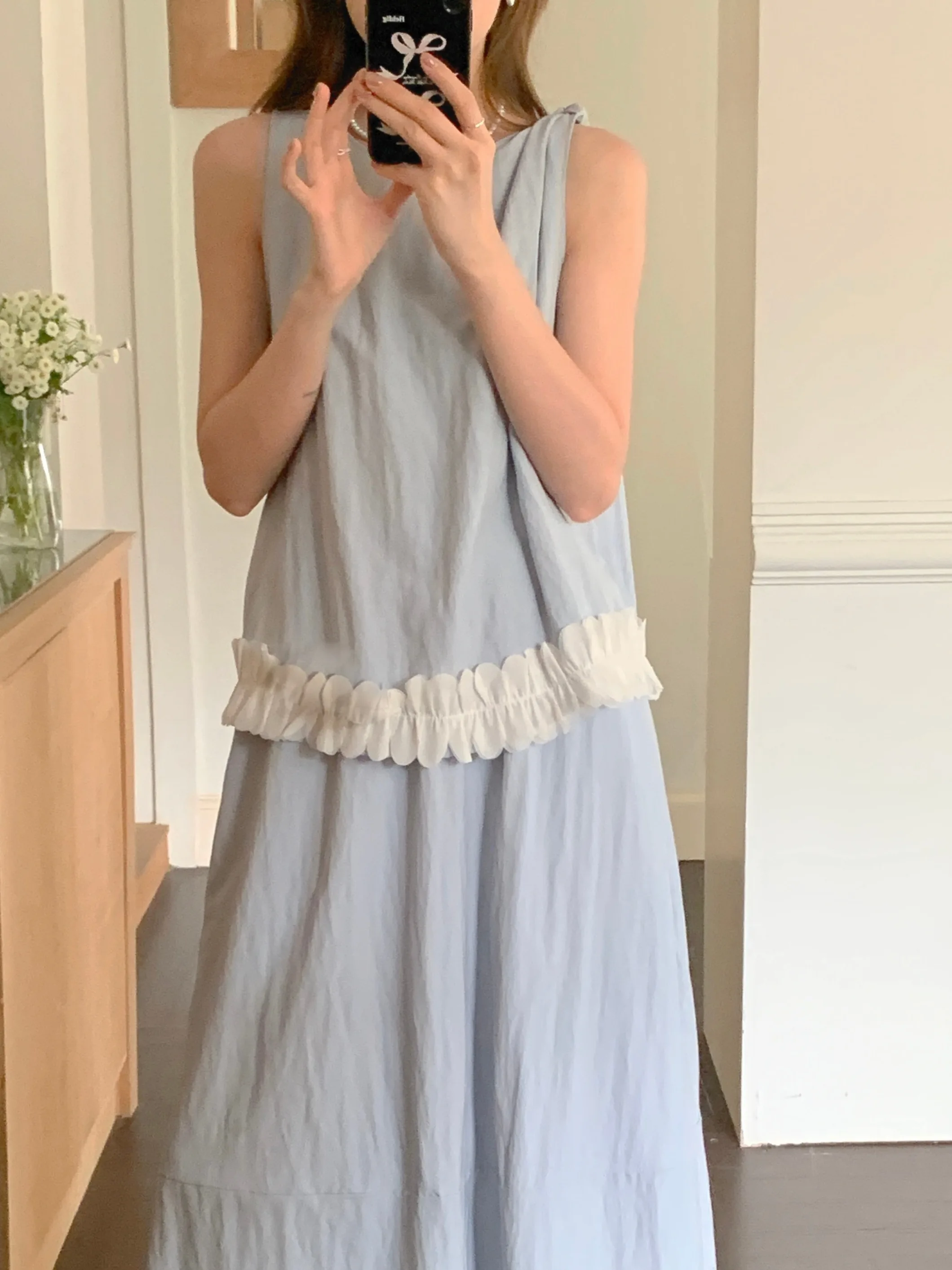 サマーアウトフィット ハイウエスト ハーフスカート ベスト 花柄エッジ レディース ファッションセット 裏地付き ラウンドネック ノースリーブ ツーピースセット