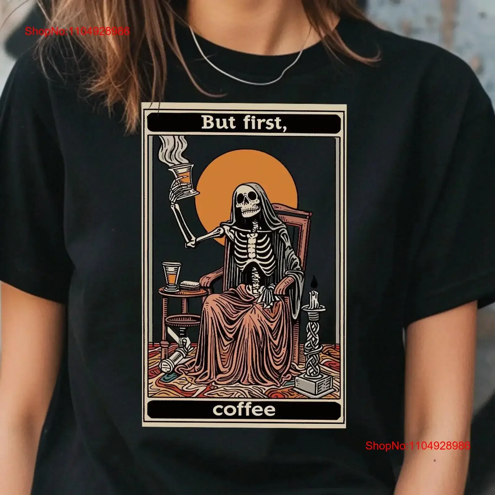 

Но первая кофейная футболка с картами Таро, мем, одежда, забавные кости, хлопковая одежда со скелетом, винтажная ретро-череп, женский топ, винтажный