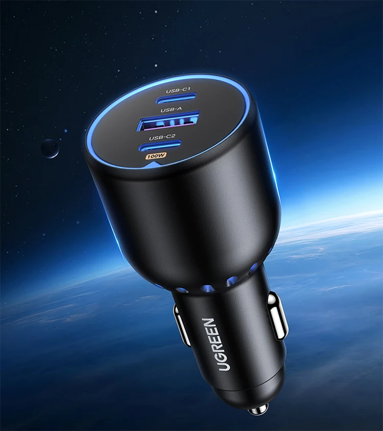 UGREEN 130W USB C Fast Car Charger For Xiaomi iPhone 18 Samsung Galaxy S25 Laptops PD3.0 Fast Charging USB Type C Car Charger