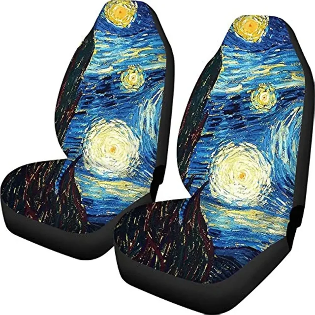 Pokrowce na fotele samochodowe 2-częściowy ochraniacz na przednie fotele Van Gogh Starry Night Stars Design Antypoślizgowy poliester Stretch Heavy Duty