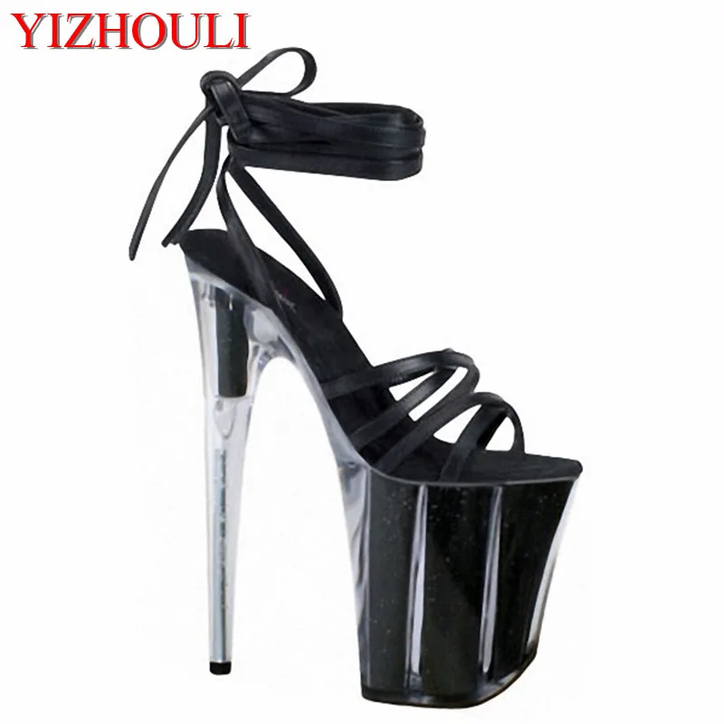 20cm Sexy fashion models to shoot steel pipe shoes shoe stage shows black high-heeled shoes bride wedding dance shoes