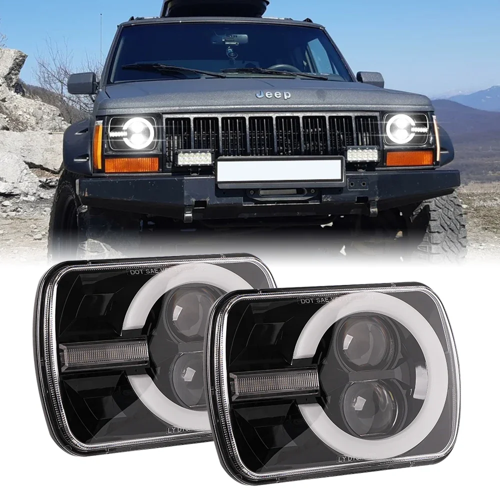 Faros LED cuadrados DRL para Jeep Wrangler YJ Cherokee XJ Ford, señal de giro ámbar de repuesto, 5x7 pulgadas