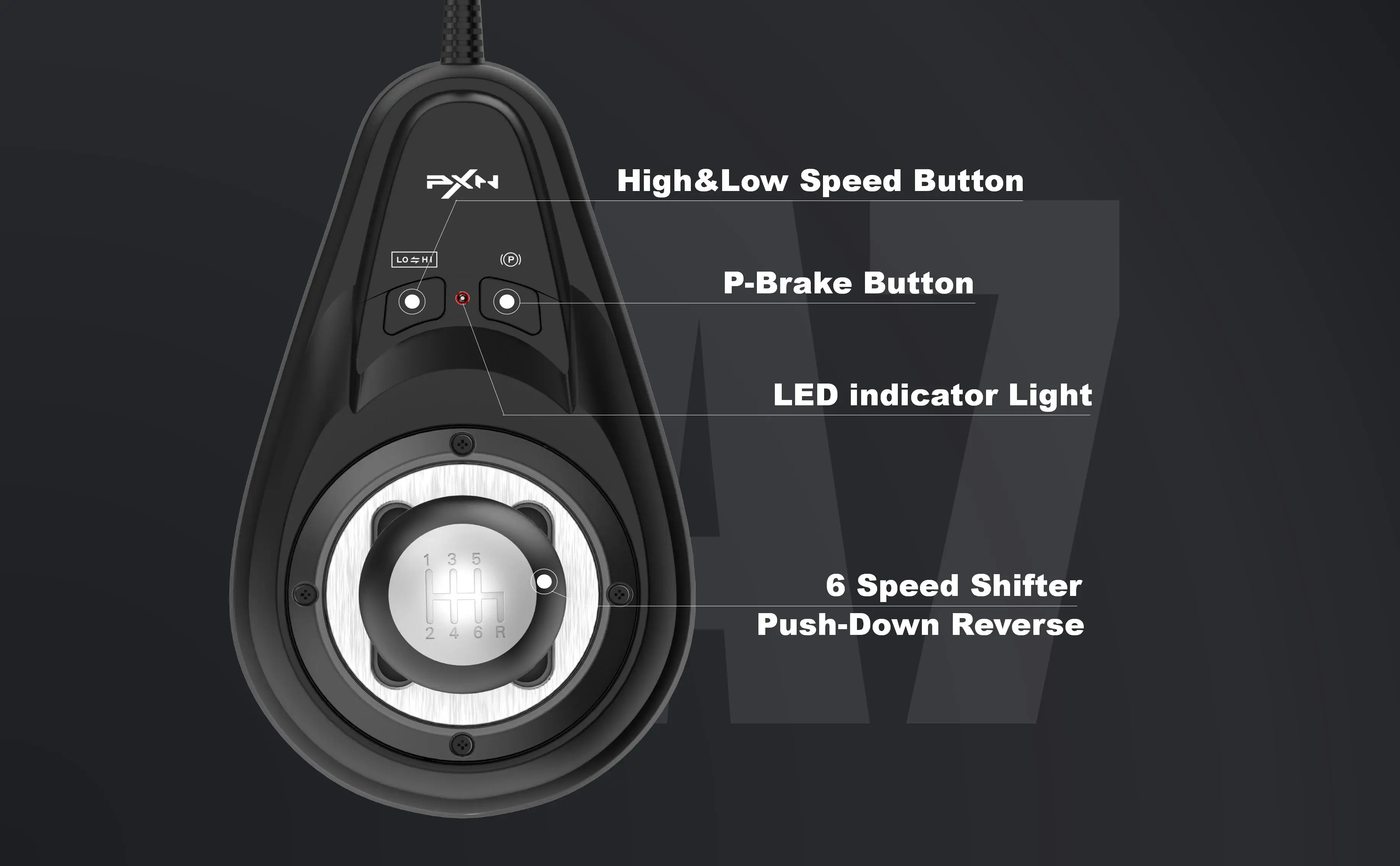 PXN A7 Shifter Gaming Gear, 6+R-Geschwindigkeit, USB/RJ11/DIN, mit P-Brake und High-Low-Tasten, universell für PC-Rennrad – Detail 2