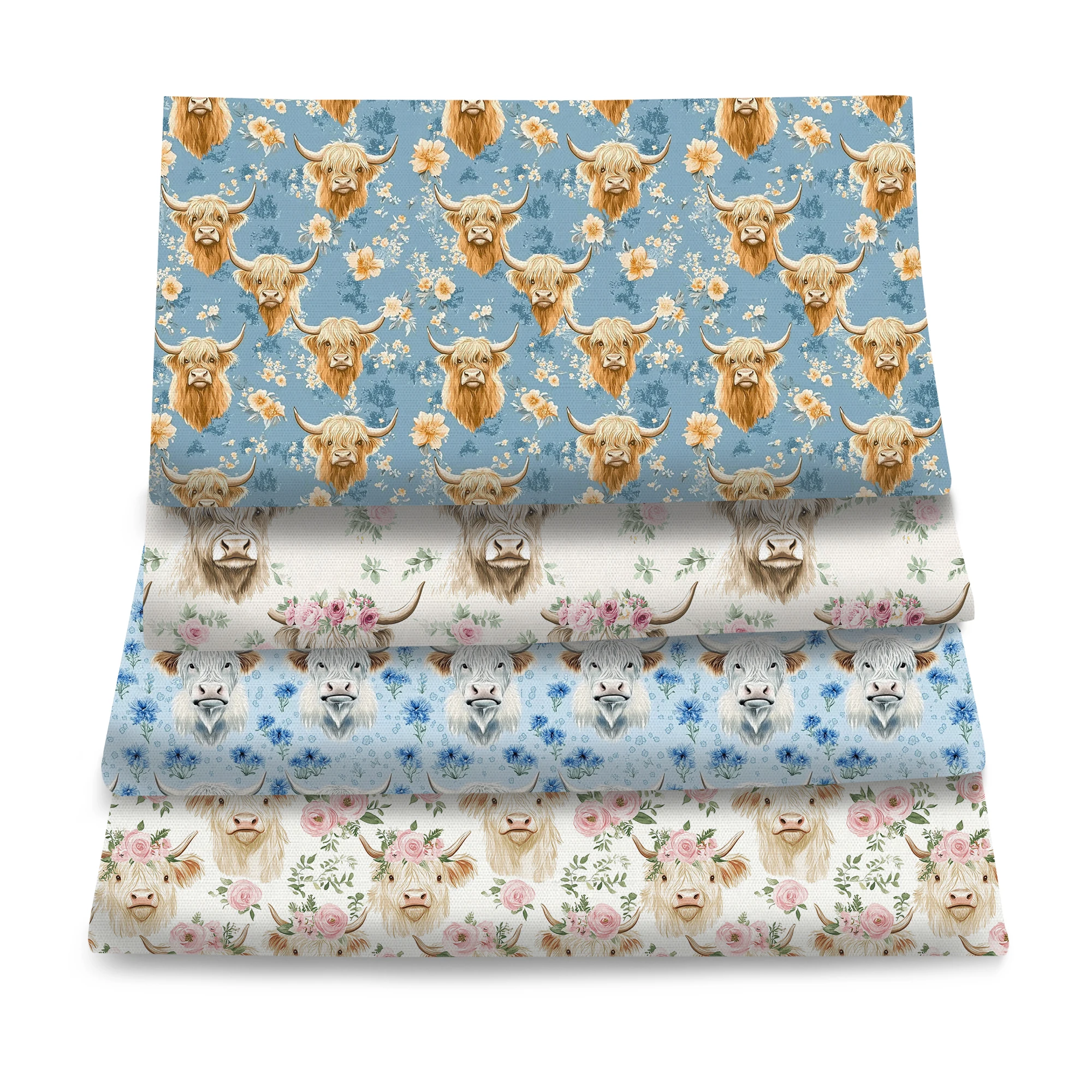 Pre-cut 4Pc/set 7.87x7.87inch(20x20cm) cow series Precut Quilting Fabric Fat Quarter Fabric Bundle, Polyester Quilting Squares