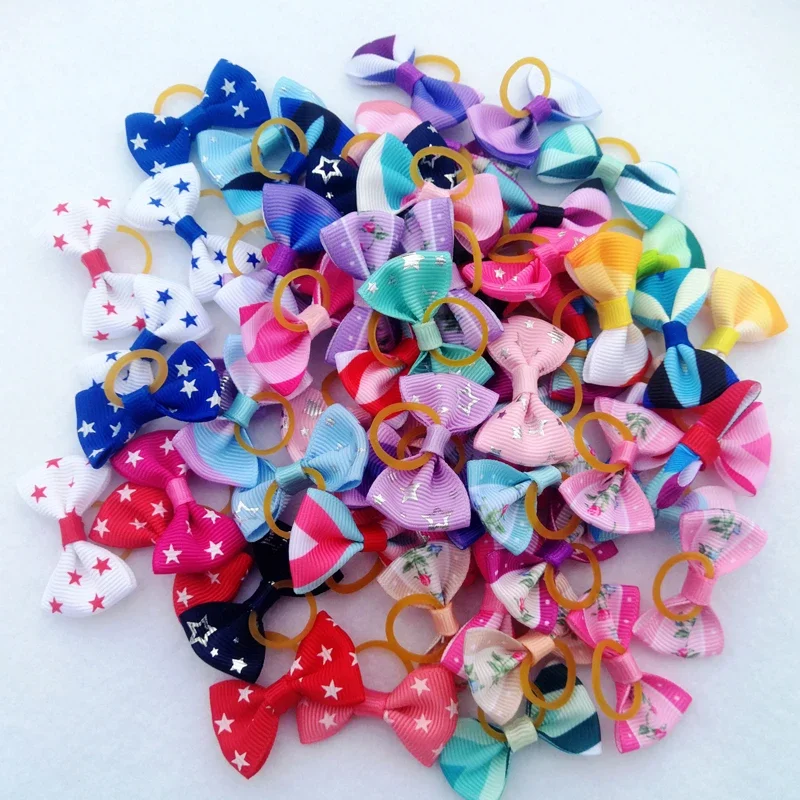 

(5 pieces/lot) Cute Ribbon Puppy Medium Small Dog Hair Bows with Artificial Flowers, Faux Flowers, Fake Flowers, 30 Colors Pet H