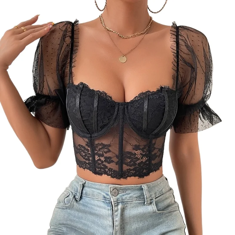 Mesh See Through Lace Floral Top Women's Suspender Tanks See Through Lace Undershirt Female Underwear Lingerie Ultra Sexy Tops